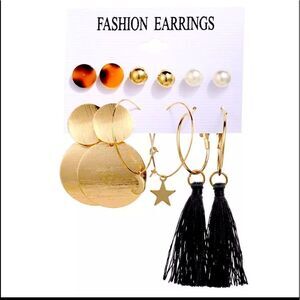 “Lily” 6 Earrings Collections Bohemian Geometric Sets Boho Tassel Long 18k Gold